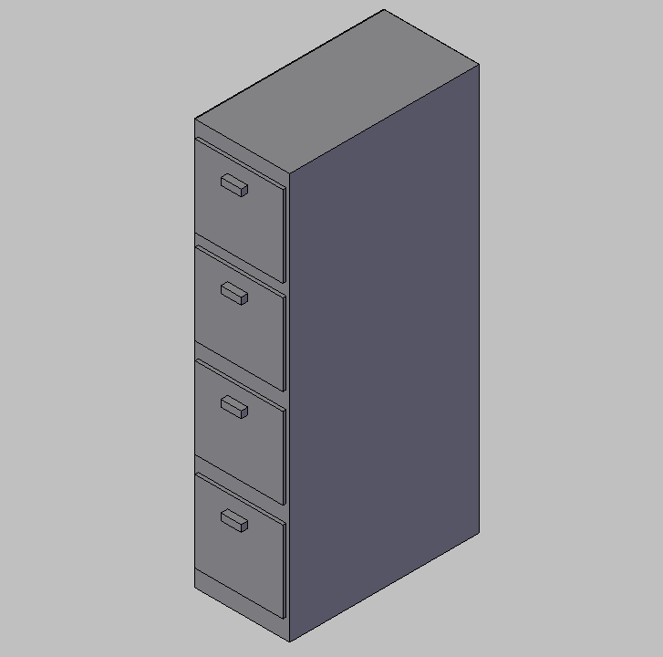Bloque Autocad Vista de Archivo vertical cuatro cajones en 3D